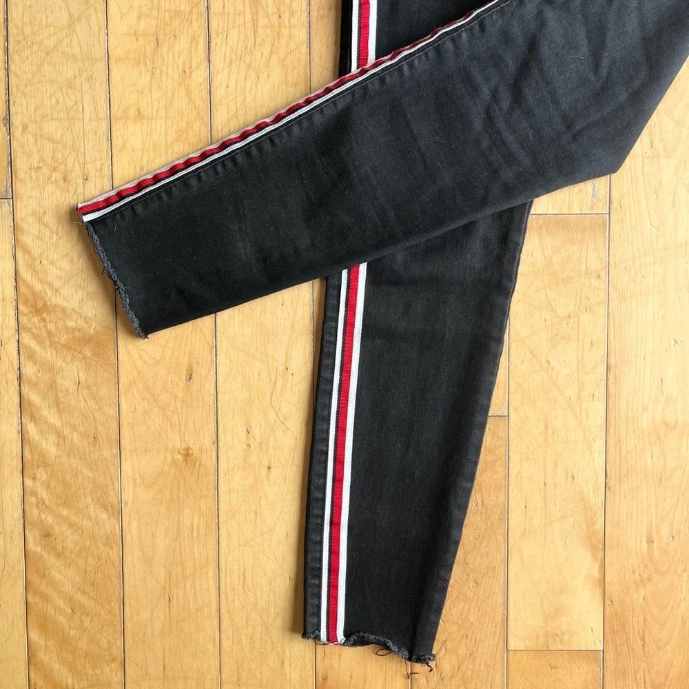 Zara Trafaluc Black Jeans with Red and White Stripes Size 6 - Picture 2 of 5